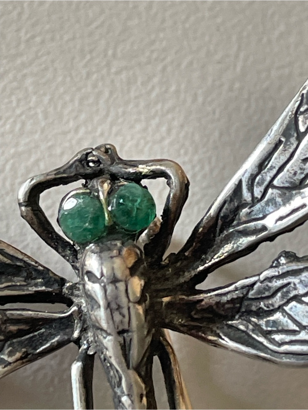 Artisan Art Nouveau Emerald Eyes Dragonfly Vintage Pin #7218 - Picture 4 of 11